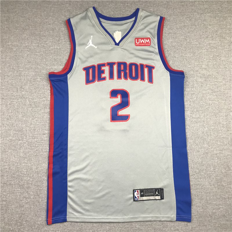 Men Detroit Pistons #2 Cunningham Grey Game NBA Jersey->detroit pistons->NBA Jersey